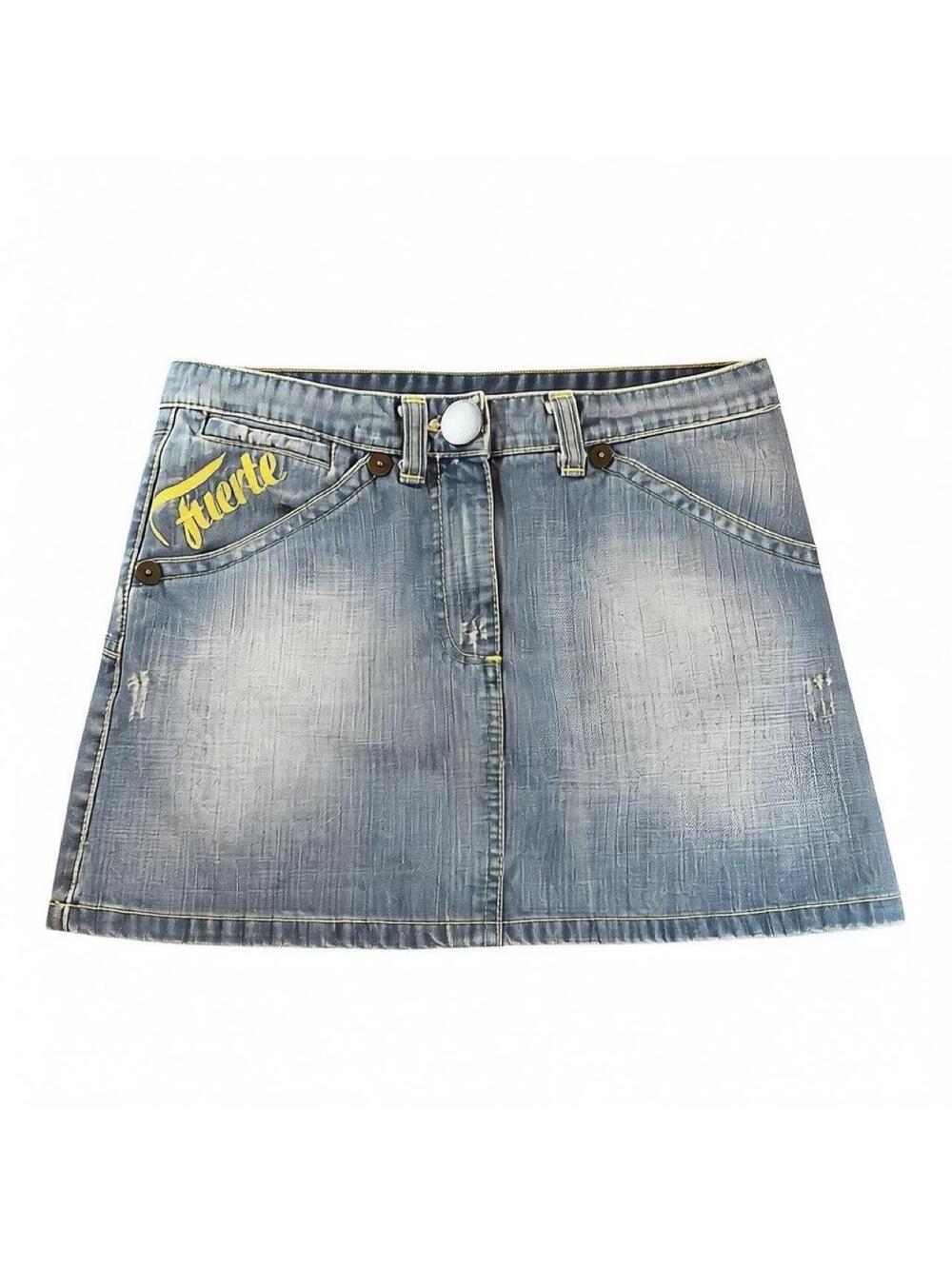 Y2K Fuerte Green + Yellow Stitched Denim Mini Skirt
